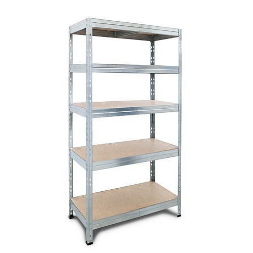 Kovový regál Manutan Expert Rapid 3, 180 x 90 x 60 cm, 250 kg/police, 5 dřevovláknitých HDF polic, pozink