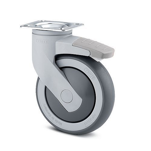 Gumové přístrojové kolo s přírubou, průměr 125 mm, otočné s brzdou, kuličkové ložisko