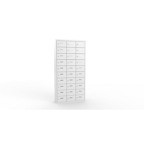 Svařovaná skříň na osobní věci Ron I, 30 boxů, cylindrický zámek, šedá/šedá