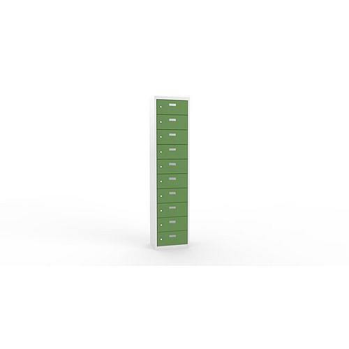 Svařovaná skříň na osobní věci Ron II, 10 boxů, cylindrický zámek, šedá/zelená