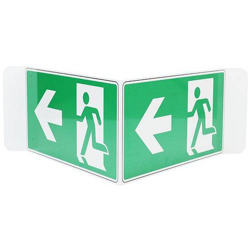 Bezpečnostní tabulka Manutan Expert, nouzový východ se šipkou vpravo ve tvaru V, hliník, 500x250 mm
