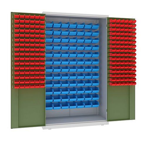 Kovová dílenská skříň s boxy, 199 x 120 x 50 cm, šedá/zelená