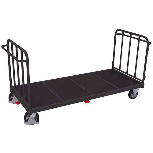 Plošinový vozík s protiskluzovým povrchem, 2 stěny, gumová kola, 187,5 x 90 x 110,5 cm, šedý