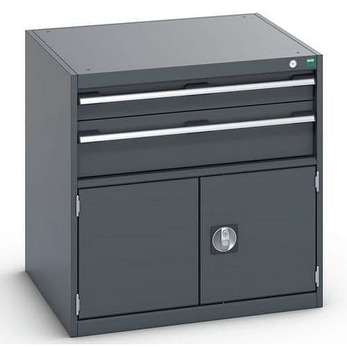 Dílenská zásuvková skříň Bott Cubio 200, 80 x 80 x 75 cm, 2 zásuvky, 1 skříňka, antracit-antracit