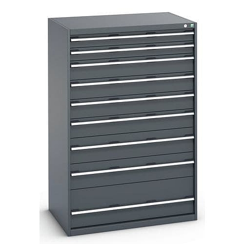 Dílenská zásuvková skříň Bott Cubio 200, 160 x 105 x 75 cm, 9 zásuvek, antracit-antracit