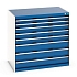 Dílenská zásuvková skříň Bott Cubio 200, 100 x 105 x 75 cm, 8 zásuvek, šedá-modrá