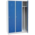 Montovaná šatní skříň s mezistěnou Manutan Expert IS, 3 oddíly, otočný uzávěr, šedá/modrá