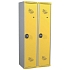 Svařovaná šatní skříň s mezistěnou Acial, 2 oddíly, 400 mm, otočný uzávěr, šedá/žlutá