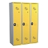 Svařovaná šatní skříň s mezistěnou Acial, 3 oddíly, 400 mm, otočný uzávěr, šedá/žlutá