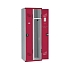 Svařovaná šatní skříň Acial, 2 oddíly, 300 mm, cylindrický zámek, šedá/červená