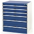 Dílenská zásuvková skříň Bott Cubio, 90 x 80 x 52,5 cm, 6 zásuvek, šedá-modrá