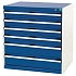 Dílenská zásuvková skříň Bott Cubio, 80 x 80 x 65 cm, 6 zásuvek, šedá-modrá