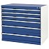 Dílenská zásuvková skříň Bott Cubio, 90 x 105 x 65 cm, 6 zásuvek, šedá-modrá