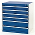 Dílenská zásuvková skříň Bott Cubio, 80 x 80 x 75 cm, 6 zásuvek, šedá-modrá