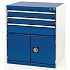 Dílenská zásuvková skříň Bott Cubio, 90 x 80 x 75 cm, 3 zásuvky, 1 skříňka, šedá-modrá