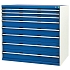 Dílenská zásuvková skříň Bott Cubio, 120 x 130 x 75 cm, 8 zásuvek, šedá-modrá