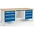 Dílenský stůl Bott Cubio Storage, 84 x 200 x 75 cm, 6 zásuvek, police, linoleum, šedá-modrá