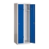 Svařovaná šatní skříň DURO POP, 2 oddíly, šedá/modrá, cylindrický zámek
