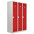 Svařovaná šatní skříň Vinco s mezistěnou, 3 oddíly, 400 mm, otočný uzávěr, šedá/červená