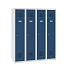 Snížená školní šatní skříň, 4 sloupce, 300 mm, šedá/tmavě modrá, tříbodový cylindrický zámek