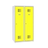 Snížená školní šatní skříň, 2 sloupce, 400 mm, šedá/žlutá, tříbodový cylindrický zámek