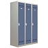Svařovaná šatní skříň Vinco s mezistěnou, 3 oddíly, 400 mm, cylindrický zámek, šedá/modrá