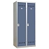 Svařovaná šatní skříň Vinco s mezistěnou, 2 oddíly, 400 mm, cylindrický zámek, šedá/modrá