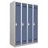 Svařovaná šatní skříň Vinco, 4 oddíly, 300 mm, cylindrický zámek, šedá/modrá