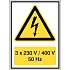 Značka nebezpečí – „Pozor, elektrické napětí: 3 X 230V/400 V/50 HZ“ – polypropylen