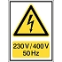 Značka nebezpečí – „Pozor, elektrické napětí: 230 V/400 V/50 HZ“ – polypropylen