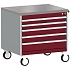 Mobilní zásuvková skříň Bott Cubio, 79 x 80 x 65 cm, 5 zásuvek, linoleum, šedá-červená