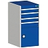 Dílenská zásuvková skříň Bott Cubio, 100 x 52,5 x 52,5 cm, 4 zásuvky, 1 skříňka, šedá-modrá