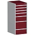 Dílenská zásuvková skříň Bott Cubio, 120 x 52,5 x 52,5 cm, 7 zásuvek, šedá-červená