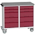Údržový zásuvkový vozík Bott Verso, 98 x 105 x 60 cm, 10 zásuvek, linoleum, šedá-červená