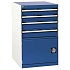 Dílenská zásuvková skříň Bott Cubio, 100 x 65 x 52,5 cm, 4 zásuvky, 1 skříňka, šedá-modrá