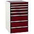Dílenská zásuvková skříň Bott Cubio, 100 x 65 x 52,5 cm, 7 zásuvek, šedá-červená