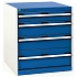Dílenská zásuvková skříň Bott Cubio, 70 x 65 x 52,5 cm, 4 zásuvky, šedá-modrá