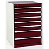 Dílenská zásuvková skří?? Bott Cubio, 90 x 65 x 75 cm, 7 zásuvek, šedá-červená