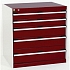 Dílenská zásuvková skříň Bott Cubio, 80 x 80 x 52,5 cm, 5 zásuvek, šedá-červená