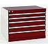 Dílenská zásuvková skříň Bott Cubio, 60 x 80 x 52,5 cm, 5 zásuvek, šedá-červená
