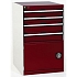 Dílenská zásuvková skříň Bott Cubio, 100 x 65 x 75 cm, 4 zásuvky, 1 skříňka, šedá-červená