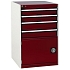 Dílenská zásuvková skříň Bott Cubio, 100 x 65 x 65 cm, 4 zásuvky, 1 skříňka, šedá-červená