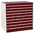 Dílenská zásuvková skříň Bott Cubio, 100 x 105 x 75 cm, 9 zásuvek, šedá-červená