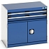 Dílenská zásuvková skříň Bott Cubio, 70 x 80 x 52,5 cm, 2 zásuvky, 1 skříňka, šedá-modrá