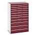 Dílenská zásuvková skříň Bott Cubio, 160 x 105 x 75 cm, 11 zásuvek, šedá-červená
