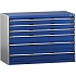 Dílenská zásuvková skříň Bott Cubio 200, 90 x 130 x 65 cm, 6 zásuvek, šedá-modrá