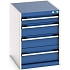 Dílenská zásuvková skříň Bott Cubio, 70 x 52,5 x 65 cm, 4 zásuvky, šedá-modrá