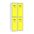 Snížená školní šatní skříň, 4 oddíly, 300 mm, šedá/žlutá, otočný uzávěr