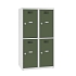 Snížená školní šatní skříň, 4 oddíly, 400 mm, šedá/zelená, otočný uzávěr