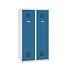 Snížená školní šatní skříň, 2 sloupce, 400 mm, šedá/modrá, cylindrický zámek